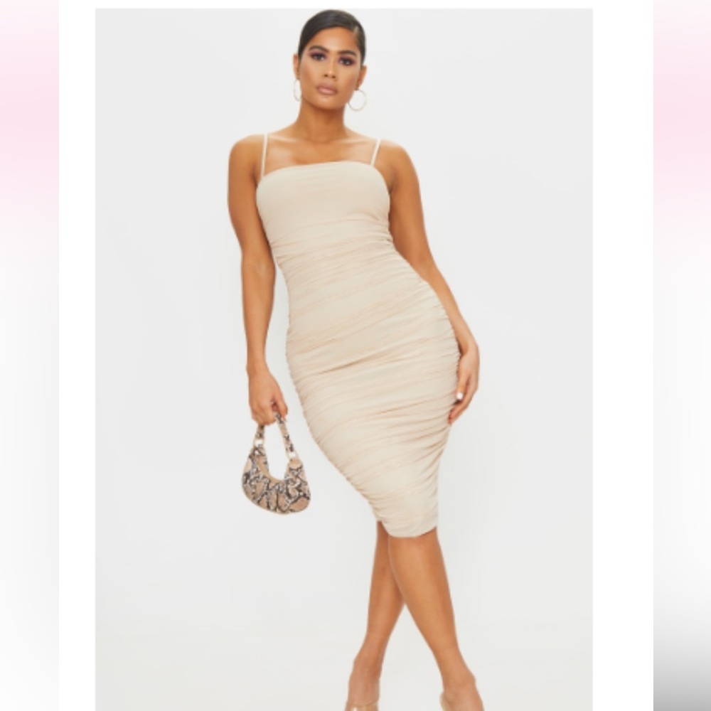Nude Mesh MIDI Dress - PrettyLittleThing - PLT